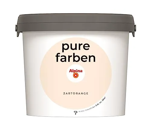 Alpina pure farben Wandfarbe Zartorange – Strapazierfähig und Atmungsaktiv - Farben: Hochwertige Innenfarbe in Zartorange, emissionsarm und geruchsneutral für ein optimales Raumklima. Ergiebig und gut deckend – ideal für ein fröhliches Zuhause.