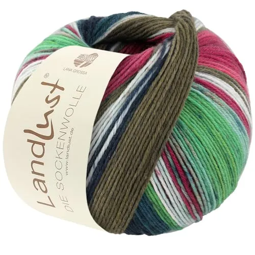 LANA GROSSA Landlust Sockenwolle 6-fach | Klassiker, bedruckt und waschmaschinenfest | Handstrickgarn aus 80% Schurwolle (Merino) & 20% Polyamid | 150g Wolle zum Stricken & Häkeln | 390m Garn FB924