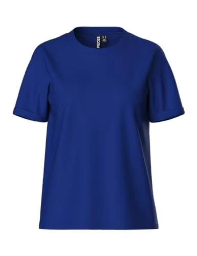 PIECES Damen Pcria Ss Fold Up Tee Stripes Noos Bc, Mazarine Blue,L