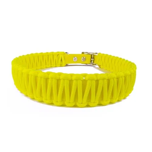 Hundehalsband Lori Tierluxe - Handgemacht, Paracord, Biothane (Gelb Neon, XXXL Halsumfang 50-57 cm)