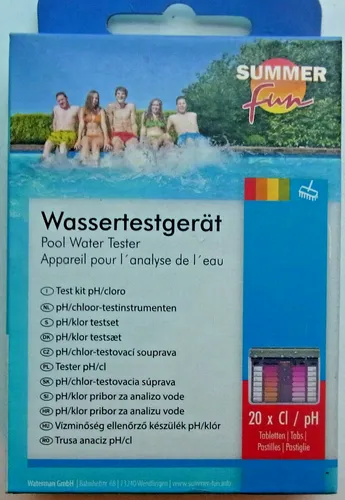 Summer Fun Wassertestgerät (Chlormethode) - Wassertester für Pools, präzise Messung von Chlorgehalt und pH-Wert mit 30 Testtabletten