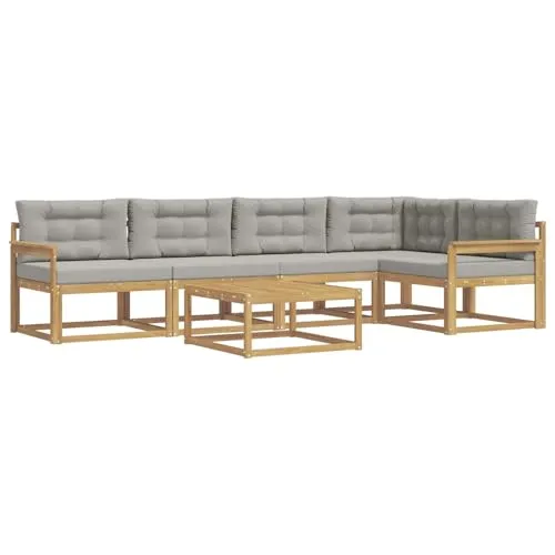 vidaXL Outdoor-Sofagarnitur 6-teilig Weiß und Hellgrau - Stylische 6-teilige Outdoor-Sofagarnitur aus massivem Akazienholz, ideal für Gartenpartys. Flexibel umstellbar und mit bequemen Arm- und Rückenlehnen für maximalen Komfort.
