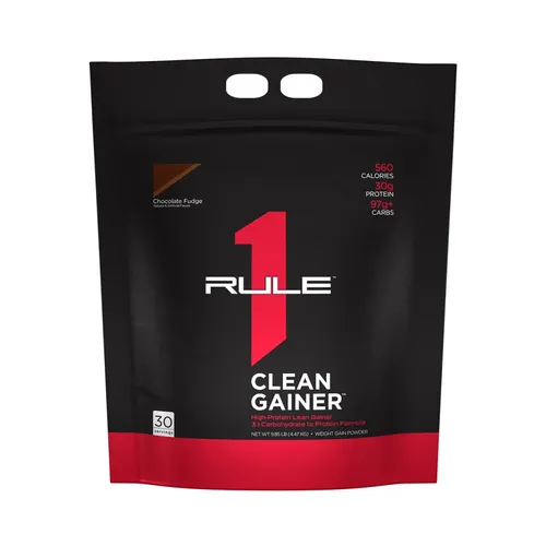 Rule1 R1 Clean Gainer Chocolate Fudge - Hochwertiger Weight Gainer - Sportnahrung für Muskelaufbau mit 560 Kalorien und 30g Protein pro Portion, ideal für Athleten, die auf saubere Gewichtszunahme setzen.