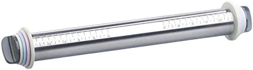 Rosenstein & Söhne Nudelholz mit Abstand: Höhenverstellbarer Edelstahl-Teigroller, 4 Paar Abstandsscheiben, 35cm (Backzubehör, Teigrolle mit Abstandhalter, Holz Abstandshalter)