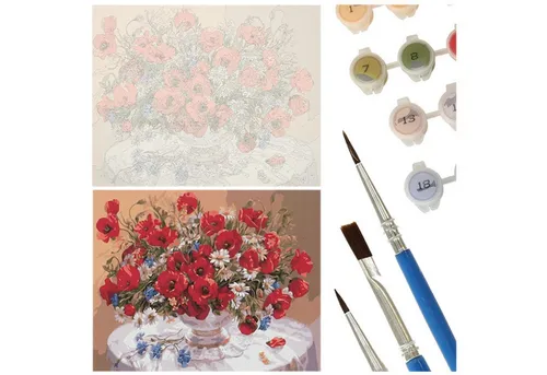 Ikonka Malen nach Zahlen Malen nach Zahlen Set 40x50cm - Blumenvase auf Leinwand (Malen nach Zahlen auf Leinwand Set, 1x Malen nach Zahlen auf Leinwand Komplett-Set), Hochwertiges Blumenvase-Malen-nach-Zahlen: Einfach, entspannt, kreativ