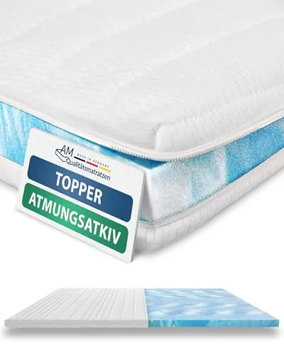 Atmungsaktiver Matratzentopper 160x200cm - Made in Germany - Matratzenauflage aus hypoallergenem Hypersoftschaum für optimale Druckentlastung und ein trockenes Schlafklima. Ideal für Menschen, die zum Schwitzen neigen. 100% Made in Germany mit 30 Nächten Zufriedenheitsgarantie.