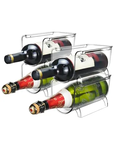 QWORK® Stapelbarer Flaschenhalter für 4 Flaschen, Flaschenregal Transparenter, Universal für Küche, Kühlschrank & Keller