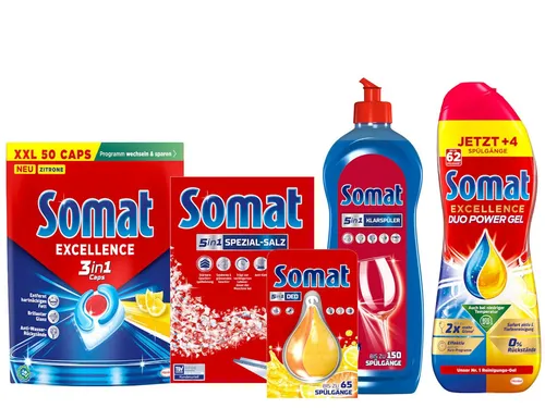 Somat SOMAT Lemon 3in1 Caps 50 St. + Duo Gel + Salz + Klarspüler + Deo Spülmaschinentabs