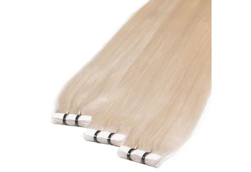 hair2heart Premium Tape Extensions #10/0 Hell-Lichtblond 50cm - Haarverlängerungen aus hochwertigem indischem Echthaar für volles, glänzendes Haar. Einfach anzubringen und ideal für eine schnelle Transformation in Länge und Volumen.