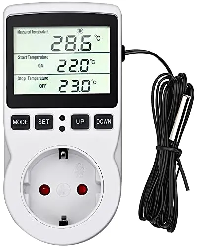 Digitales Thermostat 230V - Temperaturregler für Heizung und Kühlung - Temperaturwächter mit präziser Regelung von -40 bis 120°C, ideal für Gewächshäuser und Heizsysteme. Hitzebeständig und mit Speicherfunktion für einfache Nutzung.
