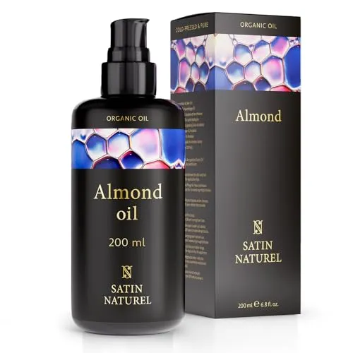 Satin Naturel Mandelöl BIO kaltgepresst 200ml - 100% Natürliches Haaröl - Haaröl aus 100% biologischen Mandeln, kaltgepresst und ideal für Babypflege sowie Haut- und Haarbehandlungen. Vegan, ohne Konservierungsstoffe und in schützender Violettglasflasche.