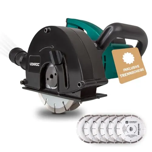 VONROC Mauernutfräse mit Absaugung [1700W] - Schlitzfräse Nutfräser für Kabelnut [14/19/29mm] - Schlitzmaschine 150mm mit Schnittiefe [4-40mm] inklusive 6 Diamantscheiben
