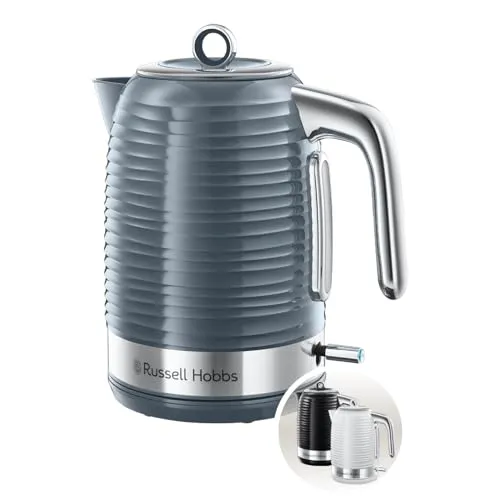 Russell Hobbs Wasserkocher 1,7l, 2400W Inspire Grau - Schnellkochfunktion für 1 Tasse in 55 Sekunden, energieeffizient und tropfenfreies Ausgießen