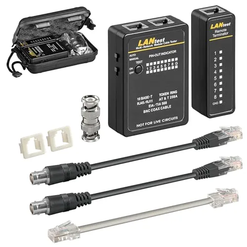 Goobay 93010 Netzwerktester - Universeller LAN Tester für RJ45, RJ11, RJ12 und BNC, ideal für die Prüfung von CAT5 und CAT6 Kabeln