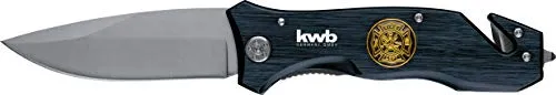 kwb Klappmesser FIRE DEPT 014710 - Zweihandmesser mit Gürtelclip - Cuttermesser für Outdoor und Arbeit, mit 9cm rostfreier Klinge, Gurtschneider und Glasbrecher für Notfälle, ideal für Feuerwehr und Rettungskräfte.