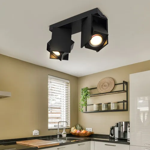 Bewegliche Deckenleuchte Spots schwarz - 2x GU10 - Moderne Deckenleuchte aus schwarzem Aluminium mit beweglichen Spots, ideal zur individuellen Lichtgestaltung in Ihrem Wohnzimmer. Maße: 25,6x8,4x15,7 cm.