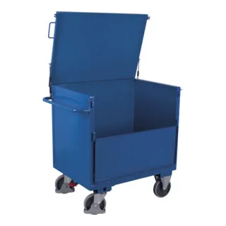 VARIOfit Transportwagen Kastenwagen sw-700.415 - Robuster Kastenwagen mit 500 kg Tragkraft, klappbarem Deckel und EasySTOP Bremse. Ideal für den sicheren Transport von Waren in Werkstätten oder Lagerbereichen.