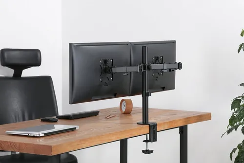 HALTERUNGSPROFI Monitor-Halterung Dual Tischhalterung Office-414, neigbar und schwenkbar - Monitor-Halterungen für 2 Monitore bis 32 Zoll, flexibel einstellbar für ergonomische Positionierung und enorme Platzersparnis auf dem Schreibtisch.