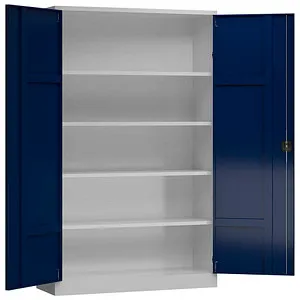 ClassiX Aktenschrank X-530381, abschließbar und hochwertig - Büroschrank aus Metall, abschließbar mit 4 höhenverstellbaren Fachböden, ideal für die sichere Aufbewahrung von Dokumenten. Maße: 120 x 195 x 60cm, in blau/lichtgrau.