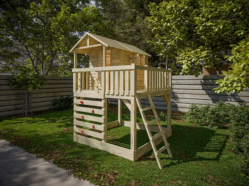 Stelzenhaus SMART Luis – KDI Garten Kinderhaus aus Holz - Tolles Stelzenhaus für Kinder von 3 bis 14 Jahren. Mit einem stabilen Holzdesign und einem schönen grünen Dach ist es der perfekte Spielplatz im Garten.