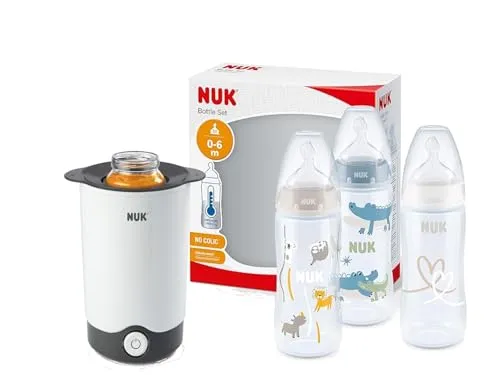 NUK Thermo Express Plus Flaschenwärmer mit EU-Stecker & 12V-Adapter – Inkl. First Choice+ 3er Set – Erwärmt Babybrei & Milch in 90 Sekunden – Mit Abschaltautomatik
