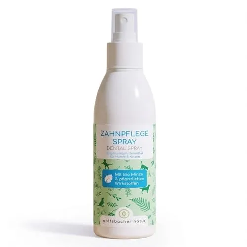 Wolfsbacher Natur Zahnsteinentferner für Hunde und Katzen – Natürliche Zahnreinigung ohne Bürsten - Löst Zahnstein, verleiht frischen Atem – Dentalspray mit Bio Minze und 100% pflanzlichen Wirkstoffen
