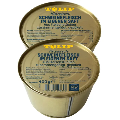 TULIP 2x 400g Schweinefleisch im eigenen Saft Fleisch Schwein Frühstücksfleisch