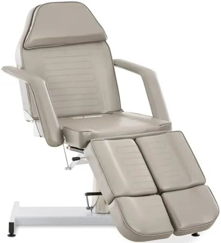 CLP Hydraulische Kosmetik-Liege Split I Multifunktionale Massage-Liege in Grau - Massageliegen für Gesichts- und Körperbehandlungen, hydraulisch höhenverstellbar und mit komfortablem Kopfteil für Bauchlagen. Pflegeleichtes Kunstleder und stabiler Metallrahmen für bis zu 400 kg.