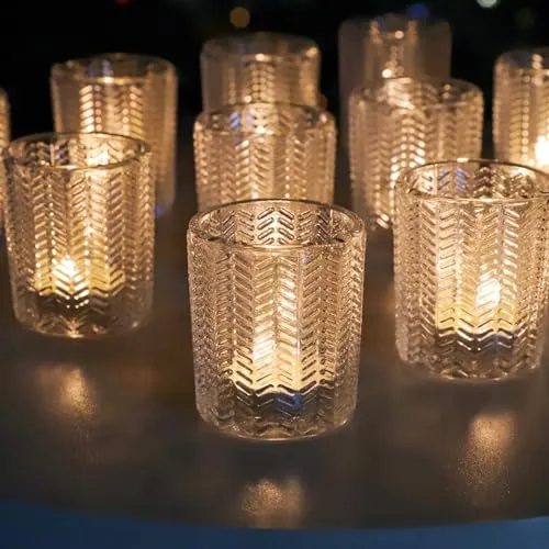 Vohocandle Weizenähren Teelichthalter Glas für die Raumdekoration, Klare Teelichtgläser Vintage im 12er-Set, Teelichter Gläser für Festliche Wohnraumdekoration, Hochzeitsfeiern (5,5 W × 6,5 H cm)