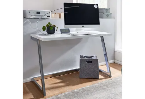 FineBuy Hochglanz Schreibtisch 120x55 cm - Eleganter PC-Tisch - Schreibtisch mit puristischem Design, ideal für Home Office. Hochglanz Tischplatte und verchromte Beine sorgen für ein harmonisches Gesamtbild und effizientes Arbeiten.