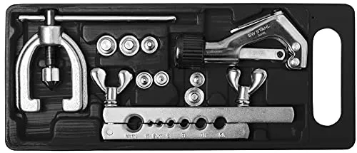 SW-Stahl 24510L Bördelgerät für Bremsleitungen - 10-teiliges Set - Bördelgerät für Bremsleitungen, ideal für PKW und Kleintransporter. Komplett mit Druckstücken und Rohrabschneider für präzise Arbeiten in jeder Werkstatt.