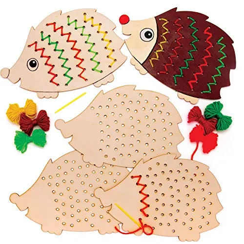 Baker Ross AW934 Holzfädelset Igel, Kunst und Handwerk für Kinder (4 Stück), sortiert