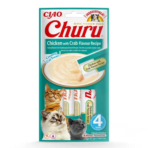 Inaba Cat Churu 4x14g Cremiger Snack für Katzen Paste mit Hähnchen und Krabbe