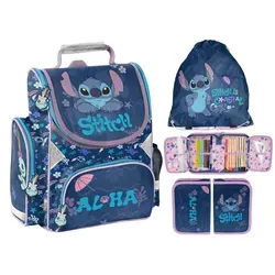 Schulranzen Set 3-teilig Tornister Jungen Stitch Blau Aloha - Blau