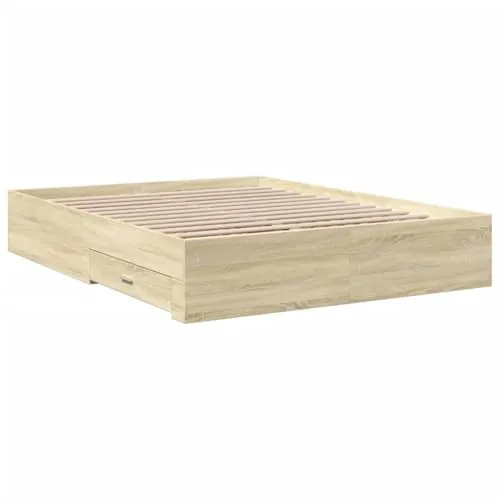 vidaXL Bettgestell mit Schubladen Sonoma-Eiche 160x200cm - Modernes Bettgestell aus langlebigem Holzwerkstoff mit praktischen Schubladen für zusätzlichen Stauraum. Ideal für ein aufgeräumtes Schlafzimmer!