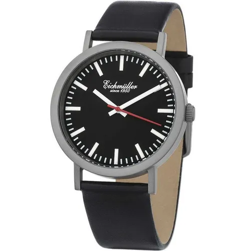 Produktbild Eichmüller Quarzuhr 1741-04 Herrenuhr – Elegante Bahnhofsuhr in Schwarz mit Lederband