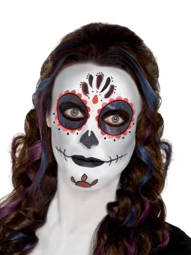 Halloween! Smiffys Tag des toten Make-up-Kit, mit Gesichtsfarben, Face Tattoo, Edelstein-Aufkleber, Crayon und Applikatoren