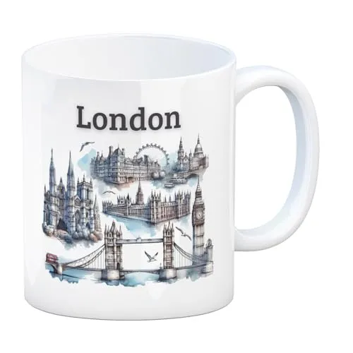 Skyline London Kaffeebecher mit Spruch London Stilvoller City Mug mit Big Ben Tower Bridge London Eye Buckingham Motiven UK Tasse