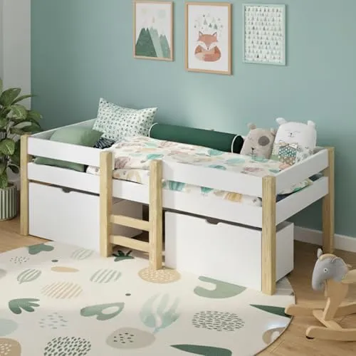 Bellabino Hochbett Aspy 90x200 cm, natur/weiß von Bellabino