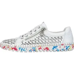 Rieker Damen Halbschuhe M2357 - Slipper & Mokassins für Damen, aus hochwertigem Glattleder mit elegantem Lochmuster für Stil und Komfort.
