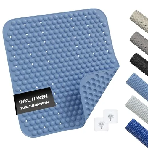 MP Living® Antirutschmatte Dusche – 53x53 cm Duschmatte aus TPE – 100 % BPA-frei, rutschfest & hygienisch – für Sensible Haut – inkl. 2 Haken – maschinenwaschbar & schimmelresistent