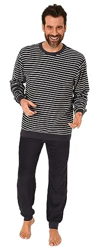 Normann Herren Frottee Schlafanzug Langarm, Dunkelgrau, Größe 56 - Weicher Frottee Schlafanzug für Herren, ideal für kalte Nächte. Mit feinem Ringel-Muster vereint er Komfort und Stil. Maschinenwaschbar und in Übergrößen erhältlich.