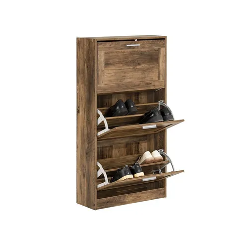 SoBuy FSR137-L-F Schuhkipper - Schuhschrank mit 3 Klappen, nur 23 cm tief, ideal für kleine Eingangsbereiche; mit Kippsicherung und vielseitig einsetzbarer Ablagefläche.