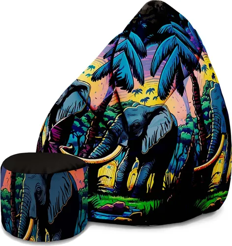 Dreamroots Bean Bag 80x80x120cm Sitzsack mit Lehne und Hocker und Bezug Sitzkissen Boden Chill Sack Bubibag Sitzsack Sitzsack mit Füllung Elephant