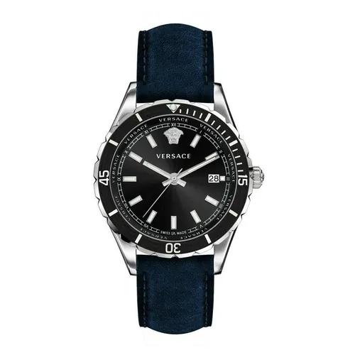 Versace Hellenyium VE3A00220 Herren Armbanduhr - Elegante Herrenarmbanduhr mit Quarzwerk und Saphirglas, wasserdicht bis 5 ATM. Stilvolles Design in Blau und Schwarz, perfekt für aktive Männer.
