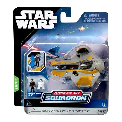 Bizak Star Wars Micro Galaxy Squadron Interceptor - Anakin Skywalker - Actionfiguren für Kinder: 8 cm Fahrzeug mit 2,5 cm Mikrofiguren, detailgetreu und ideal für Star Wars Fans. Rette den Kanzler mit Anakin Skywalker und R2-D2!