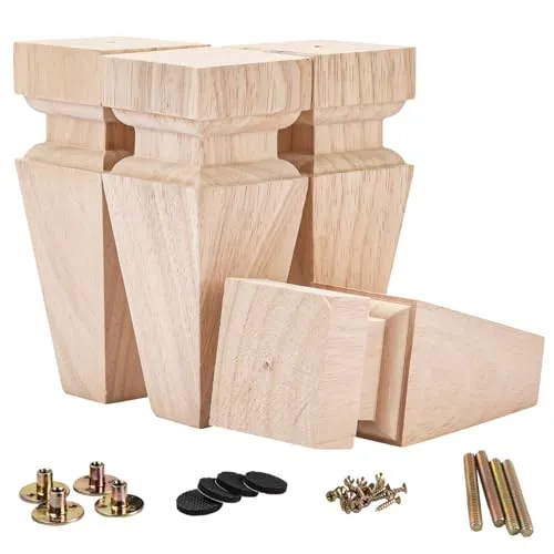 La Vane Massivholz Möbelfüße 15cm (4 Stück) – Unlackiert & Unfinished, DIY Tischbeine für Sofa, Bett, Schrank | Geschnitzte Holzbeine Ersatz