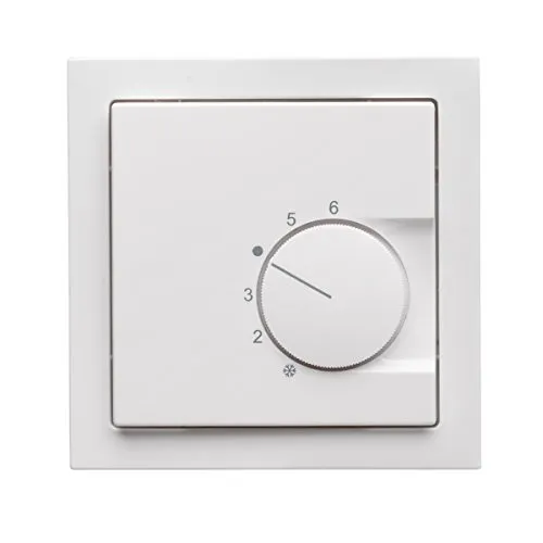 Halmburger Raumthermostat RTR-6210sg inkl. Busch Jäger Future linear 1-Fach Rahmen 1721-184K in studioweiß mit Abdeckung 62x62mm, Kontaktausführung Öffner für Fußbodenheizung Stellantriebe 230V (NC)