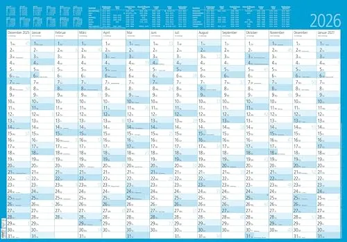 Jahresplaner 14 Monate foliert 2026 - Plakat-Kalender 86x61 cm - abwischbar - Ferienübersicht - Arbeitstagezählung - Zettler