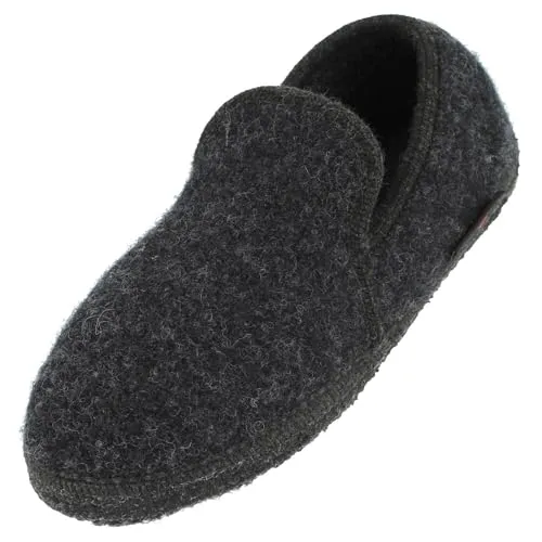 HAFLINGER Loafer Pantoffel Slipper aus Wolle Hausschuh unisex Dunkelgrau (Graphit 77), Gr. 37
